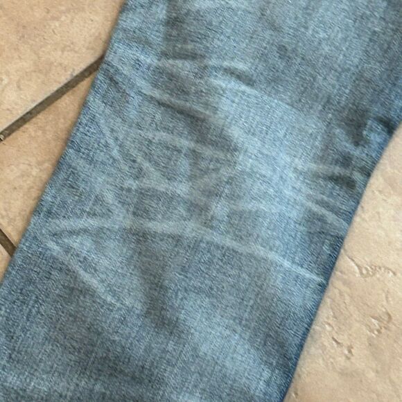 Rock Revival Fermin Jeans Mens 34x31 Blue Denin Distressed Leather Patch Stitch - Picture 16 of 16